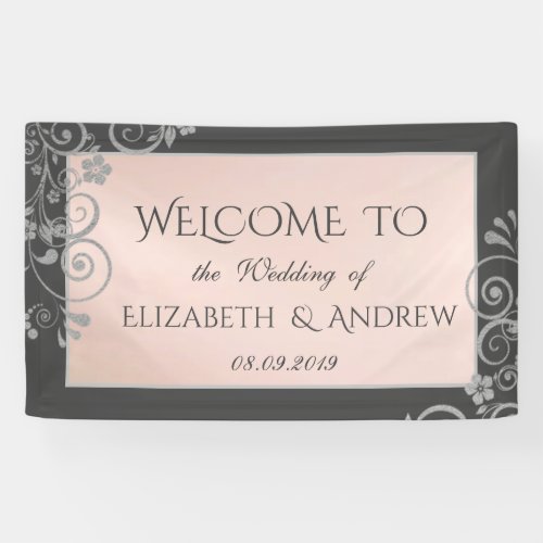 Elegant Festive Silver  Flowers  Wedding Banner