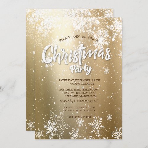 Elegant Festive Snowflakes Gold Christmas Company Invitation