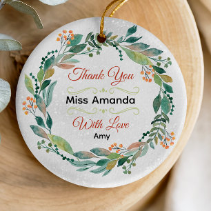 Elegant festive teacher Christmas wreath Ceramic Ornament