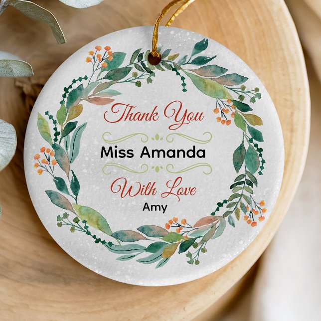 Elegant festive teacher Christmas wreath Ceramic Ornament (Creator Uploaded)