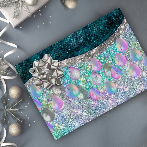 Elegant festive turquoise faux glitter balloons  wrapping paper sheets