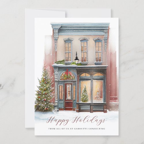 Elegant Festive Watercolor Storefront Business  Holiday Card