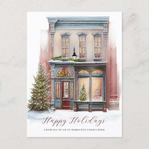 Elegant Festive Watercolor Storefront Business  Holiday Postcard