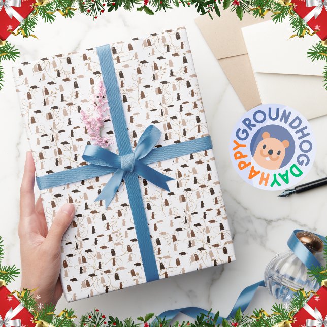 Elegant Festive White and Gold Groundhog Day  Wrapping Paper (Creator Uploaded)