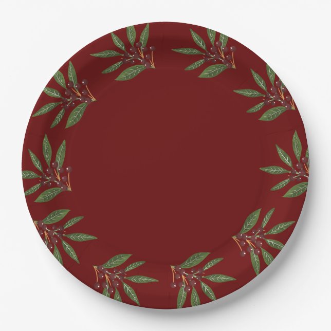elegant festive winter christmas holiday paper plates (Front)