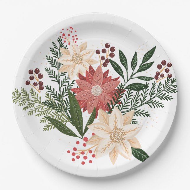 elegant festive winter christmas holiday paper plates (Front)