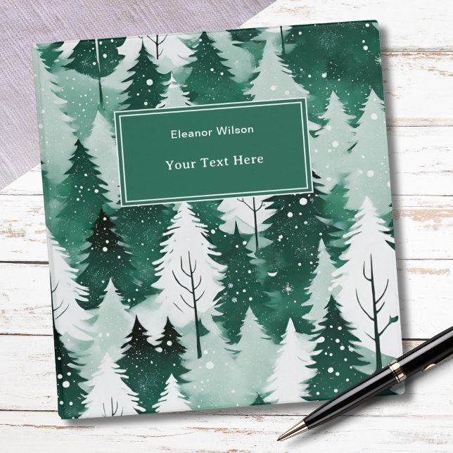 Elegant Festive Winter Forest Trees Snow 3 Ring Binder (A ring binder illustrated with evergreen winter trees in snow, in a watercolor style)