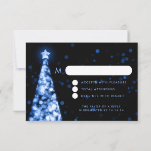 Elegant Festive Xmas Wedding RSVP Blue Card
