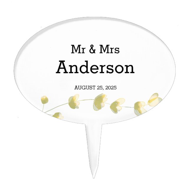 Elegant Field Flower Boho  Wedding Cake Topper (Front)