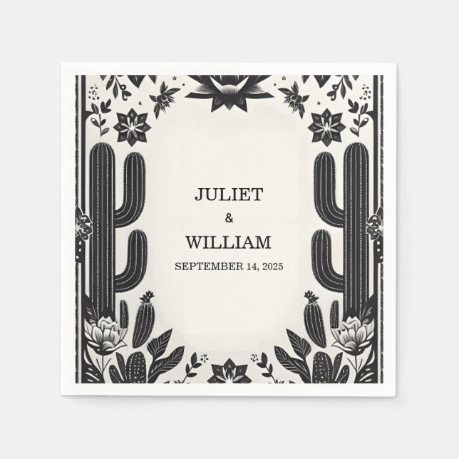 Elegant Fiesta Cactus Floral Mexican Wedding Napkins (Front)