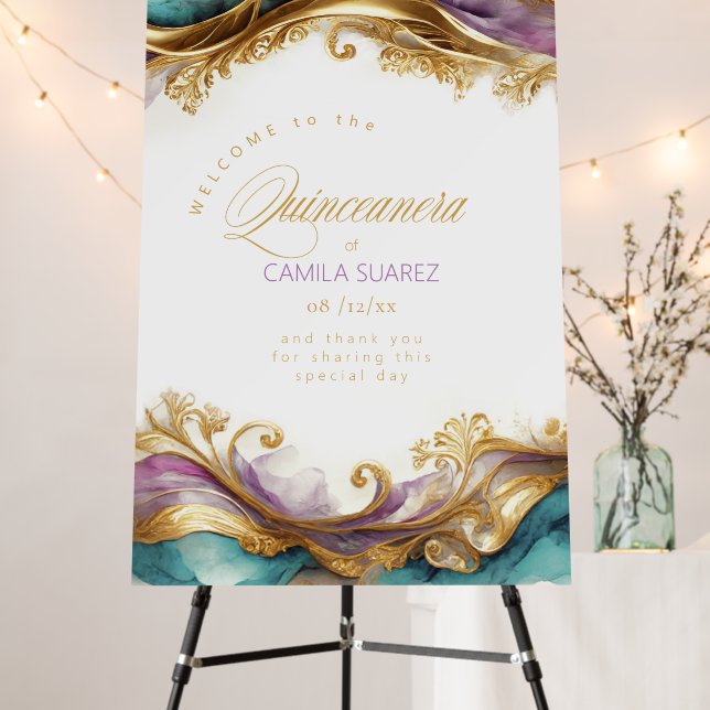 Elegant Fiesta Quinceanera Welcome ID1029 Foam Board (In Situ (Stand))