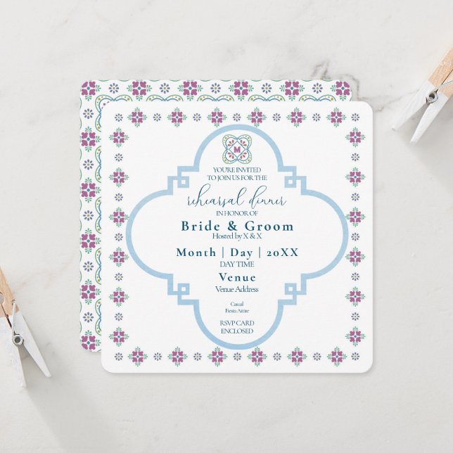Elegant Fiesta Rehearsal Dinner Invitation (Front/Back In Situ)