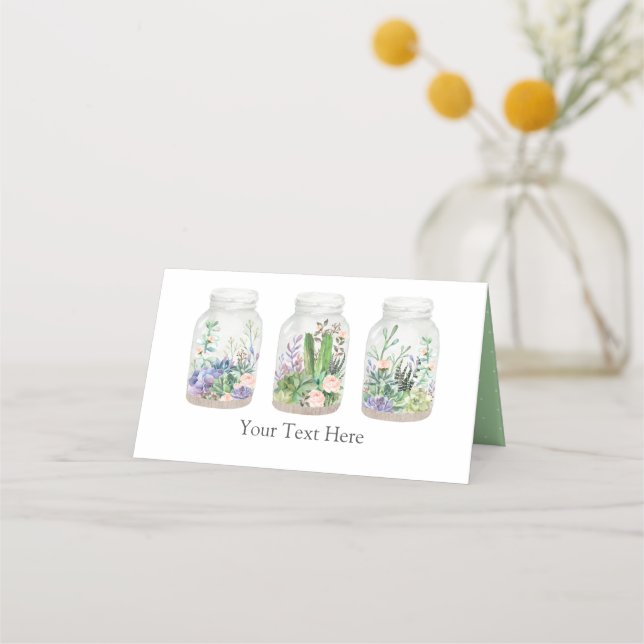 Elegant Fiesta Terrarium Floral Succulent Shower Place Card (Front)