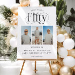 Elegant FIFTY 3 photo collage 50th Birthday Foam Board<br><div class="desc">Embrace the beauty of turning fifty with our elegant 50th birthday party welcome sign. Our luxe foam board allow you to showcase a 3-photo collage, perfect for showcasing the evolution of the birthday boy/girl over the years. With an eye-catching typeface and a customizeable minimalist template, this display board is a...</div>