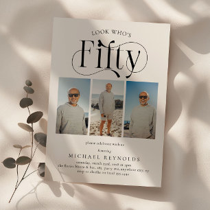 Elegant FIFTY 3 photo collage 50th Birthday Invitation