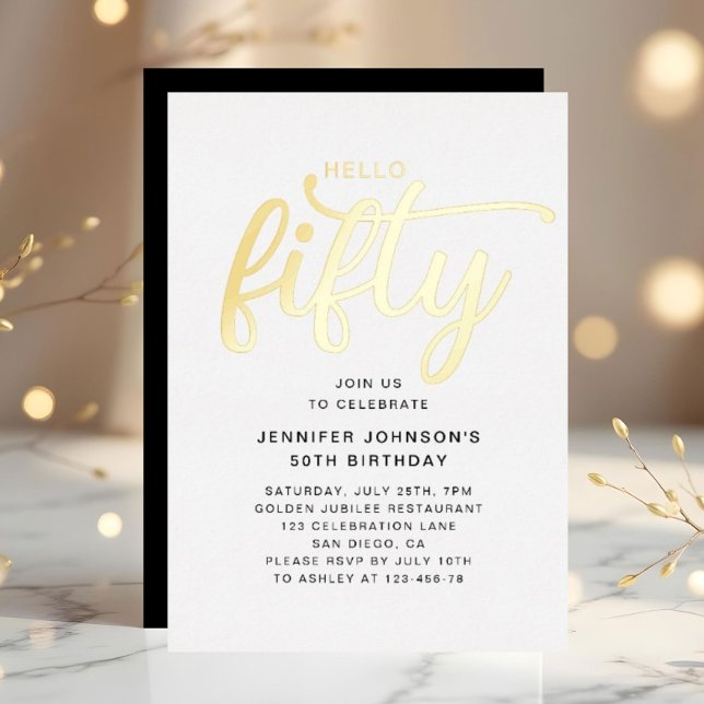 Elegant Fifty 50th Birthday Gold Foil Invitation (Elegant Fifty 50th Birthday Gold Foil Invitation)