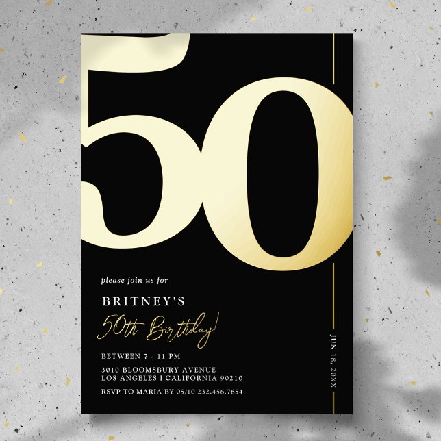 Elegant Fifty 50th Birthday Party Foil Invitation (Creator Uploaded)