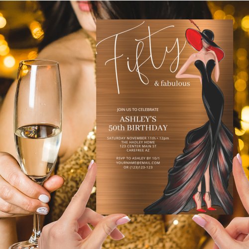 Elegant Fifty and Fabulous 50th Birthday Invitation