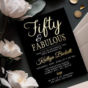 Elegant Fifty and Fabulous! 50th Birthday Party Foil Invitation