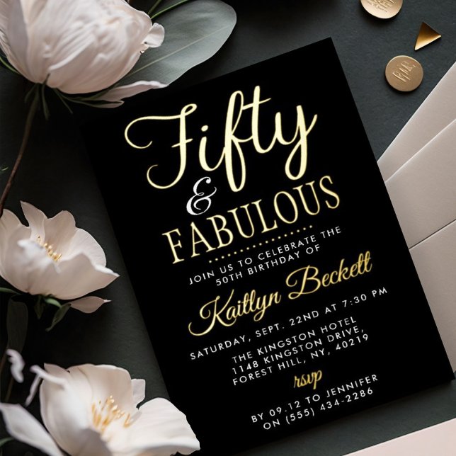 Elegant Fifty and Fabulous! 50th Birthday Party Foil Invitation (Creator Uploaded)