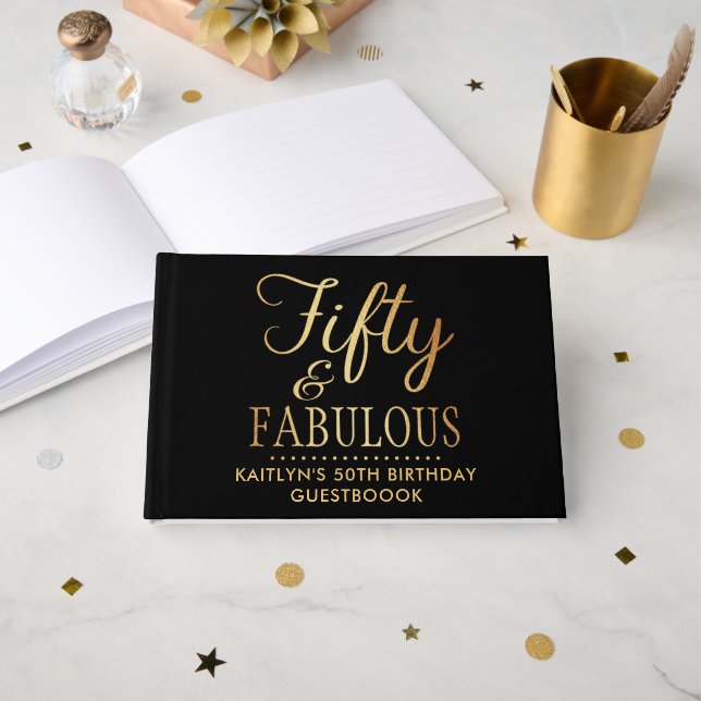 Elegant Fifty and Fabulous! 50th Birthday Party Guest Book (Front Open)