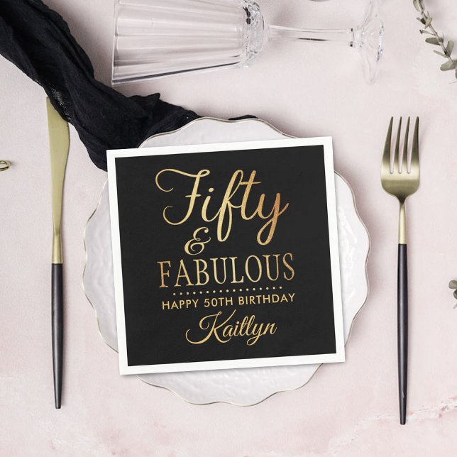 Elegant Fifty and Fabulous! 50th Birthday Party Napkins (Creator Uploaded)