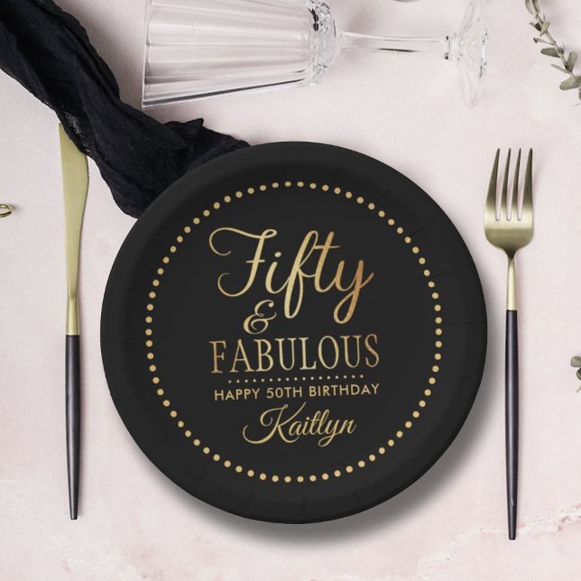 Elegant Fifty and Fabulous! 50th Birthday Party Paper Plates (Creator Uploaded)
