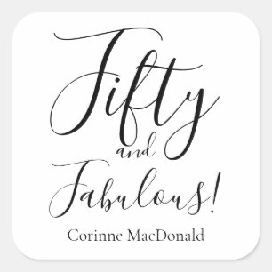Elegant Fifty and Fabulous 50th Birthday Party Square Sticker
