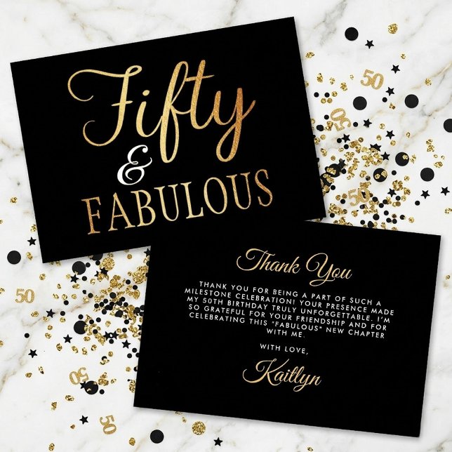 Elegant Fifty and Fabulous! 50th Birthday Party Thank You Card (Creator Uploaded)