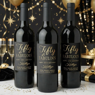 Elegant Fifty and Fabulous! 50th Birthday Party Wine Label
