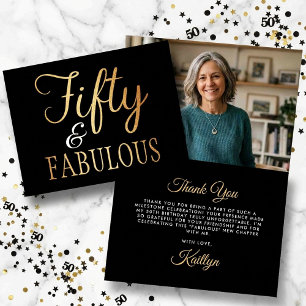 Elegant Fifty and Fabulous! 50th Birthday Photo Letterpress Thank You Card