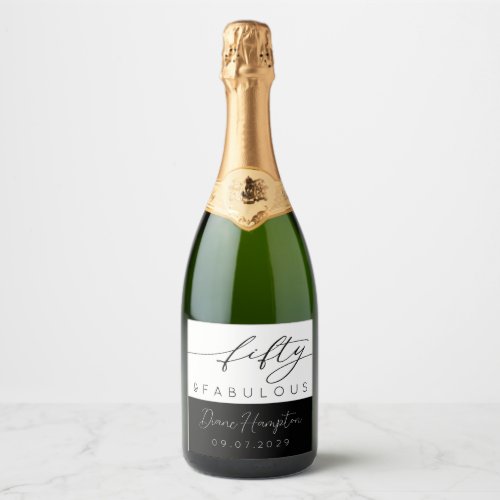 Elegant Fifty and Fabulous Bold 50th Birthday Sparkling Wine Label