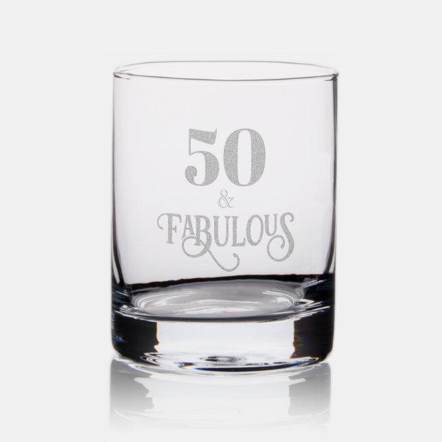 Elegant Fifty and Fabulous Etched Rocks Glass (Glassware)