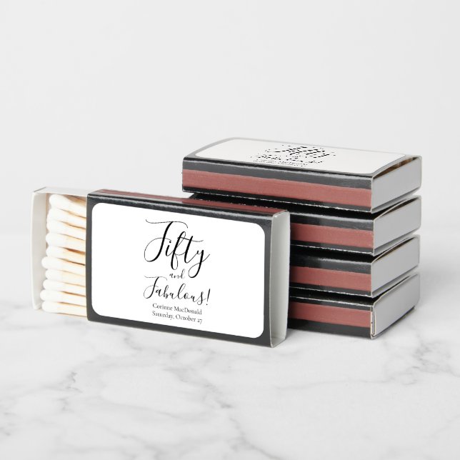 Elegant Fifty and Fabulous Name 50th Birthday Matchboxes (Stacked)