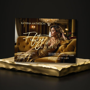 Elegant Fifty and Fabulous Photo Gold Foil Invitat Invitation
