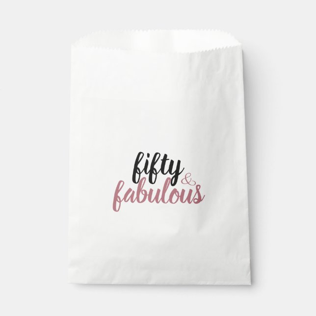 Elegant Fifty And Fabulous Rose Gold Blush Favor Bag (Front)