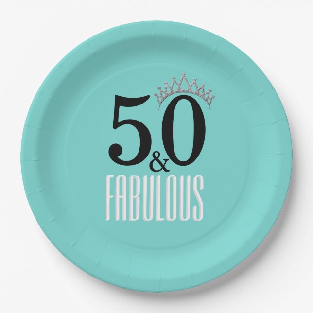 Elegant Fifty and Fabulous Tiara Inspired Paper Plates (Front)