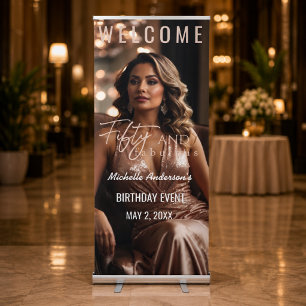 Elegant Fifty and Fabulous Welcome Retractable Banner
