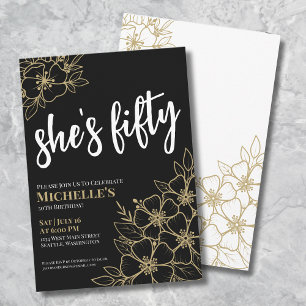 Elegant Fifty Black Gold 50th Birthday Party Invitation