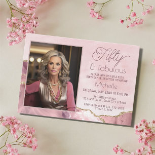Elegant Fifty & Fabulous 50th Birthday Invitation