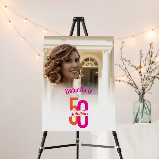 Elegant Fifty & Fabulous 50th Birthday Photo Foam Board (In Situ (Stand))