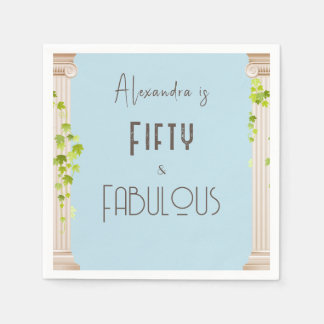 Elegant Fifty Fabulous Birthday Blue Greek Theme Napkins