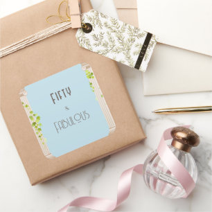 Elegant Fifty Fabulous Birthday Greek Theme Blue Square Sticker
