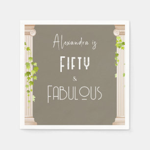 Elegant Fifty Fabulous Birthday Greek Theme Brown Napkins