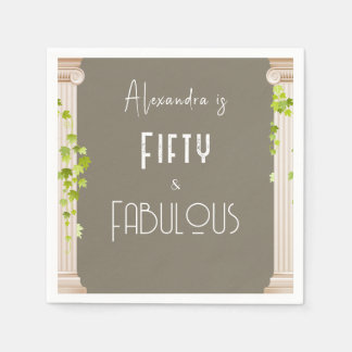 Elegant Fifty Fabulous Birthday Greek Theme Brown Napkins