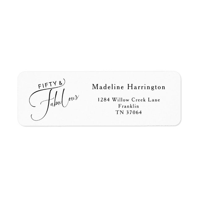 Elegant Fifty & Fabulous Fun Script 50th Birthday Label (Front)