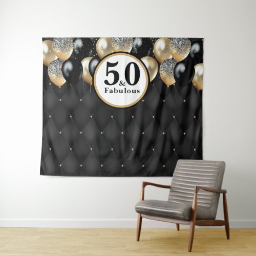 Elegant Fifty Fabulous Gold 50th Birthday Party Tapestry