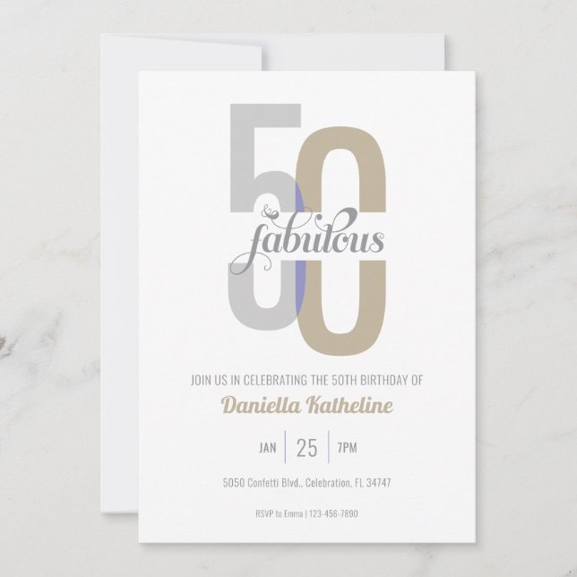 Elegant Fifty & Fabulous Modern 50th Birthday Invitation (Front)