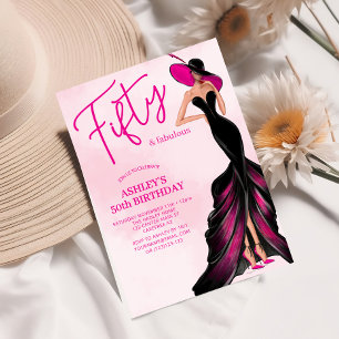 Elegant Fifty Fabulous Pink Dress 50th Birthday Invitation