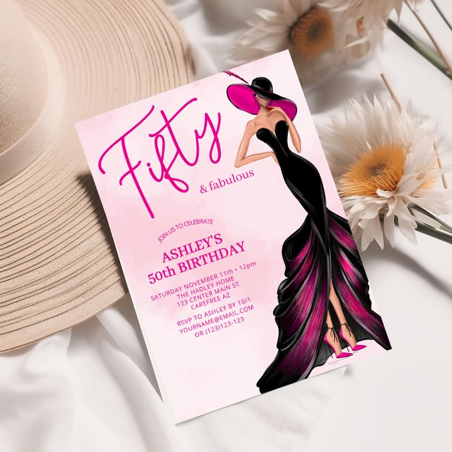 Elegant Fifty Fabulous Pink Dress 50th Birthday Invitation (Creator Uploaded)